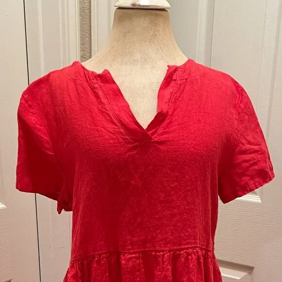 Francesca Bettini Women's 100% Linen Midi Dress Size L Red Tiered Design  Boho